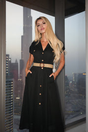 Libby linen belted dress - Black