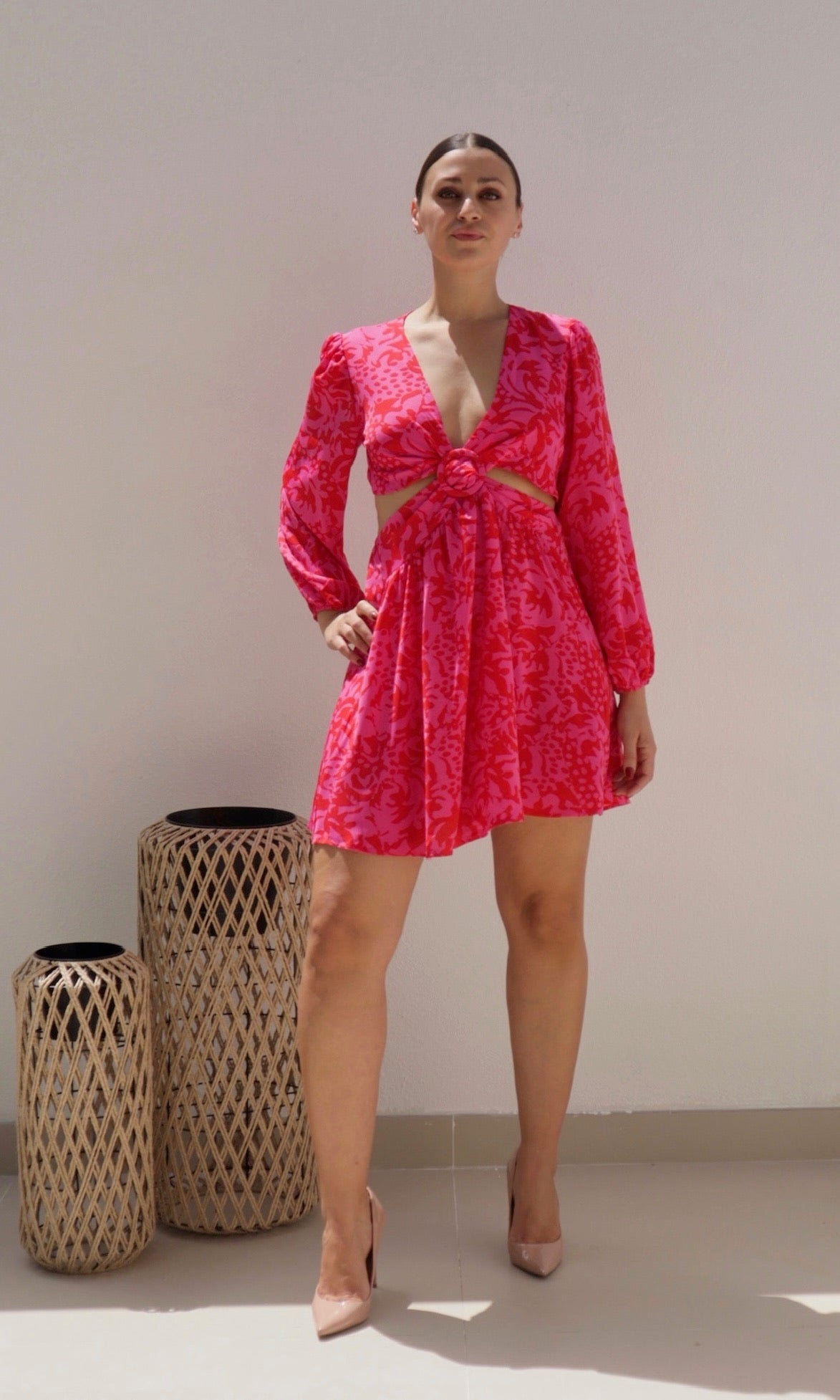 Alina Leopard Cut-Out Dress - Pink