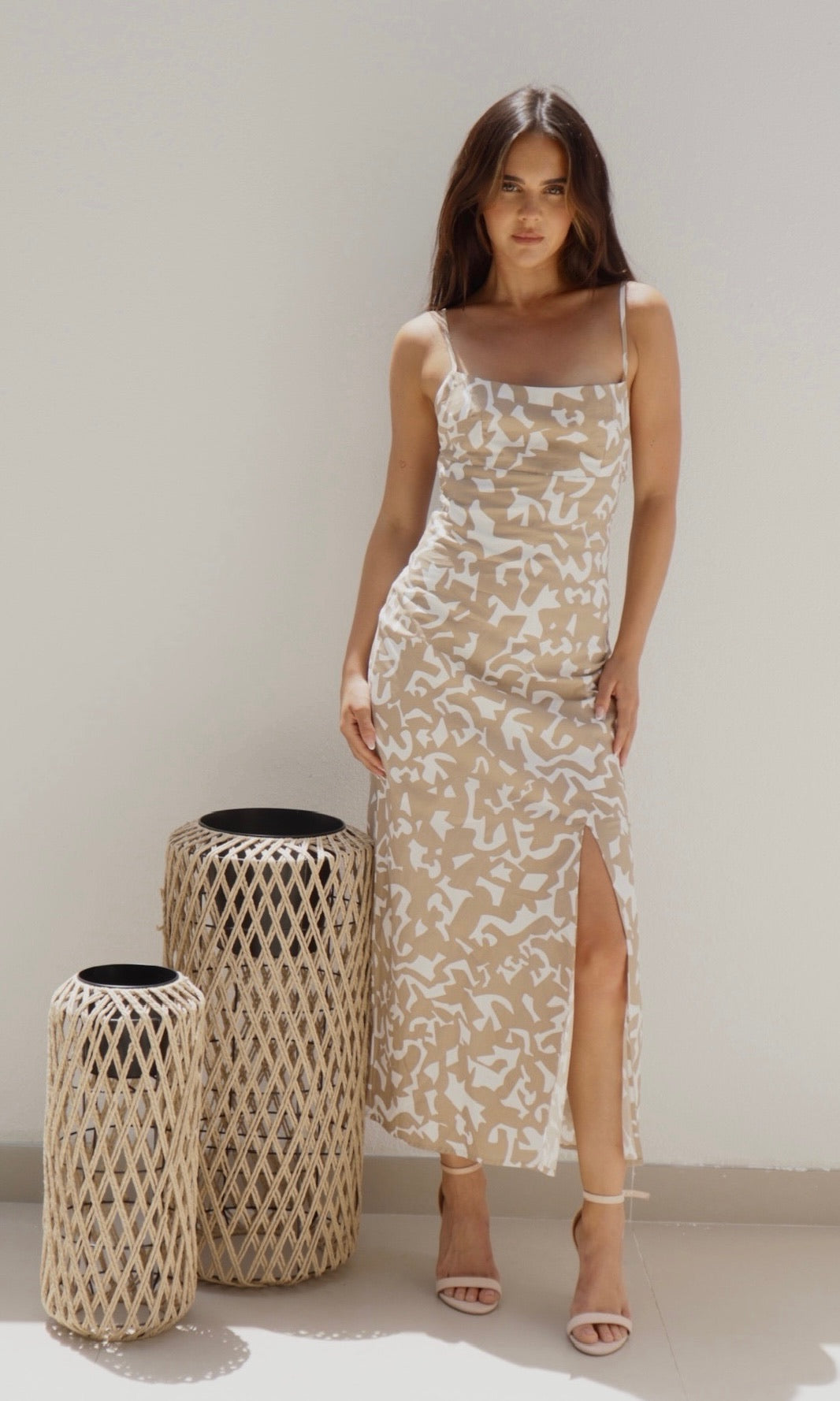 Lucia Open Tie Back Dress Beige