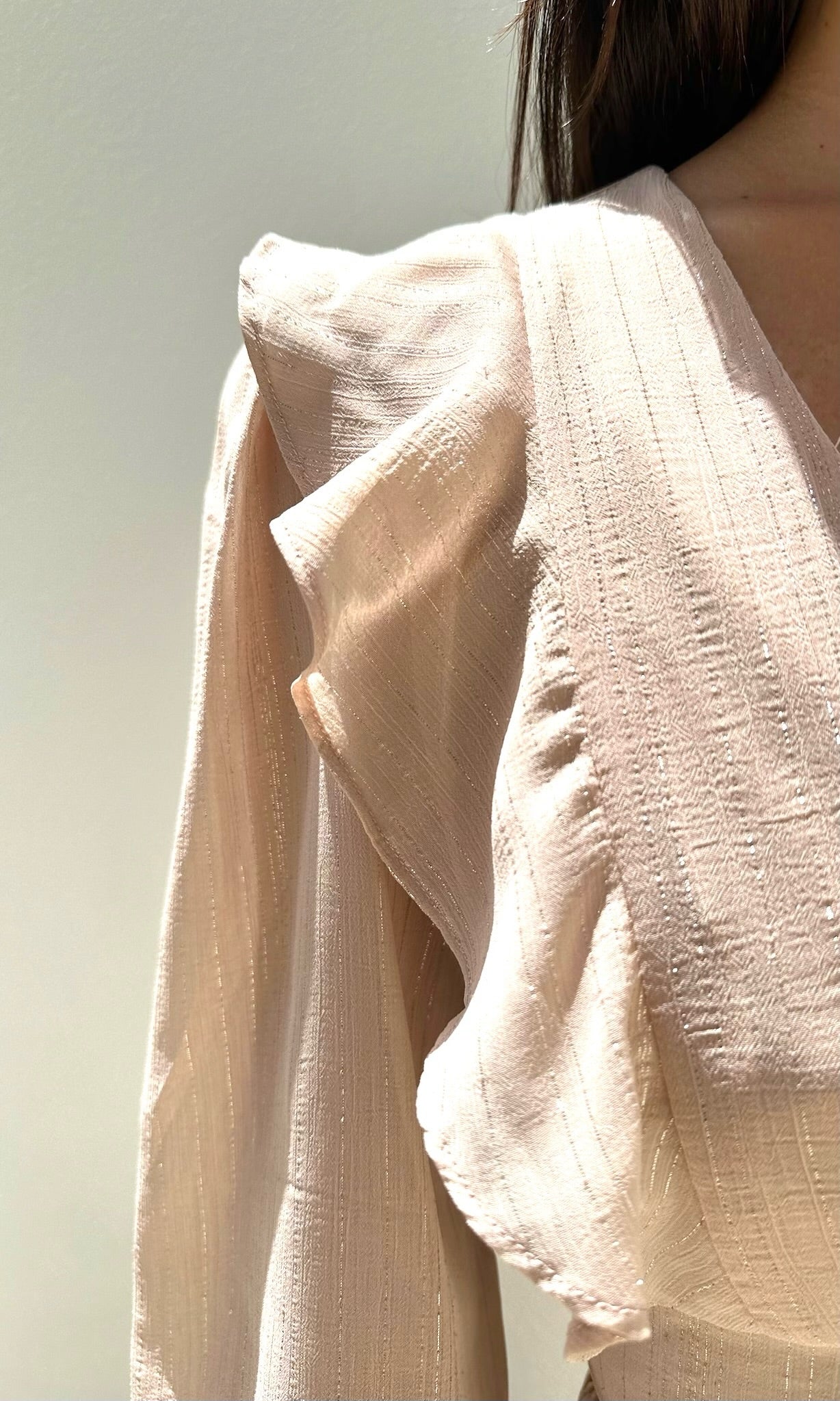 Female model wearing Freya Lurex Co-ord - Natural- showcasing the latest ladies fashion with free delivery