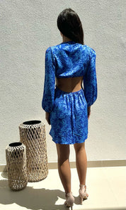 Alina Leopard Cut-Out Dress - Blue