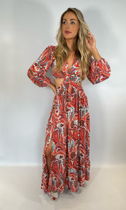 Marina Paisley Cut-Out Dress - Orange - Alorabella - Maxi dress (8616002322718)