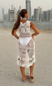 Female model wearing Charlotte Crochet High-low Top - White- showcasing the latest ladies fashion with free delivery