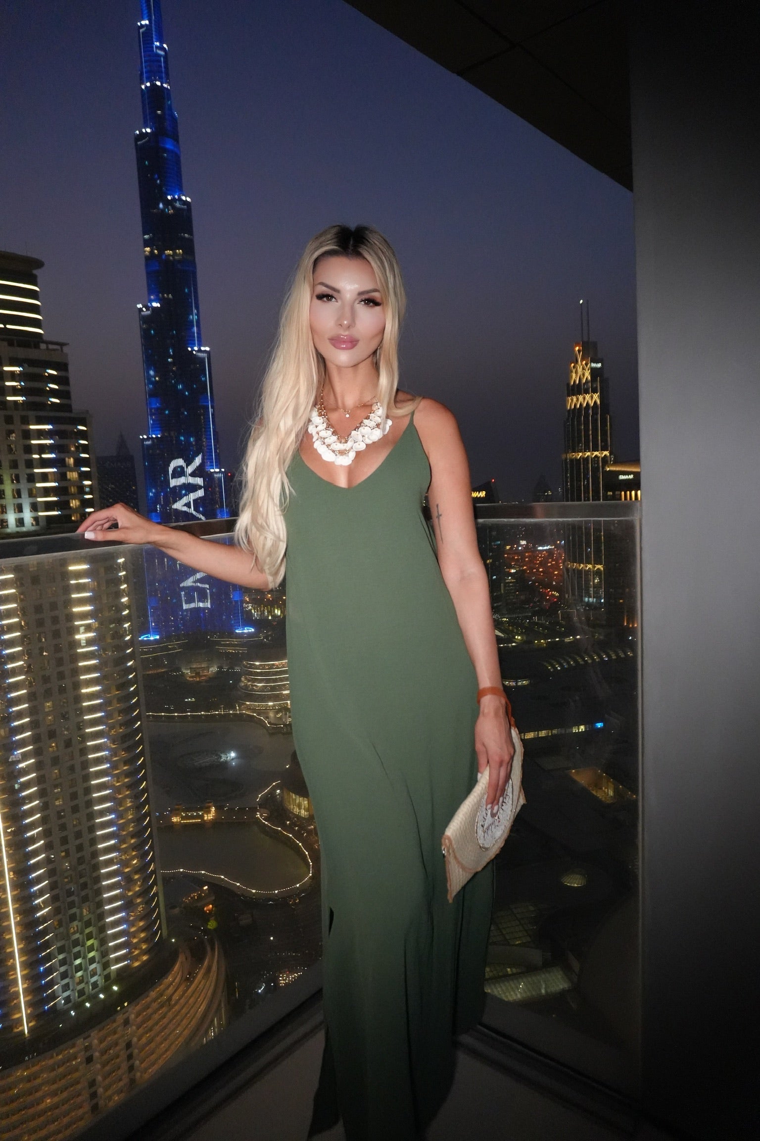 Ariel Beaded Strap Maxi Dress - Khaki