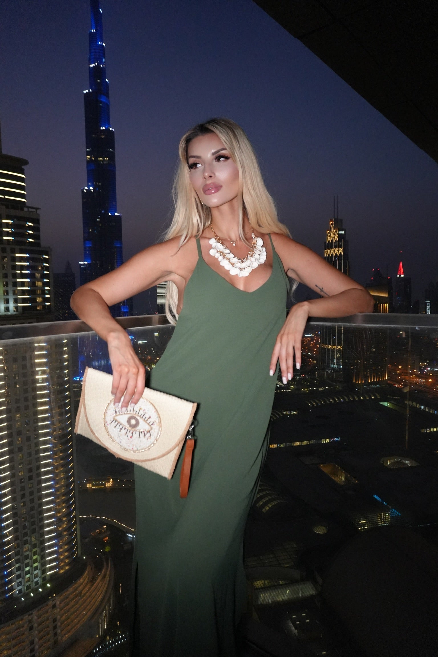 Ariel Beaded Strap Maxi Dress - Khaki