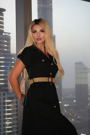 Libby linen belted dress - Black