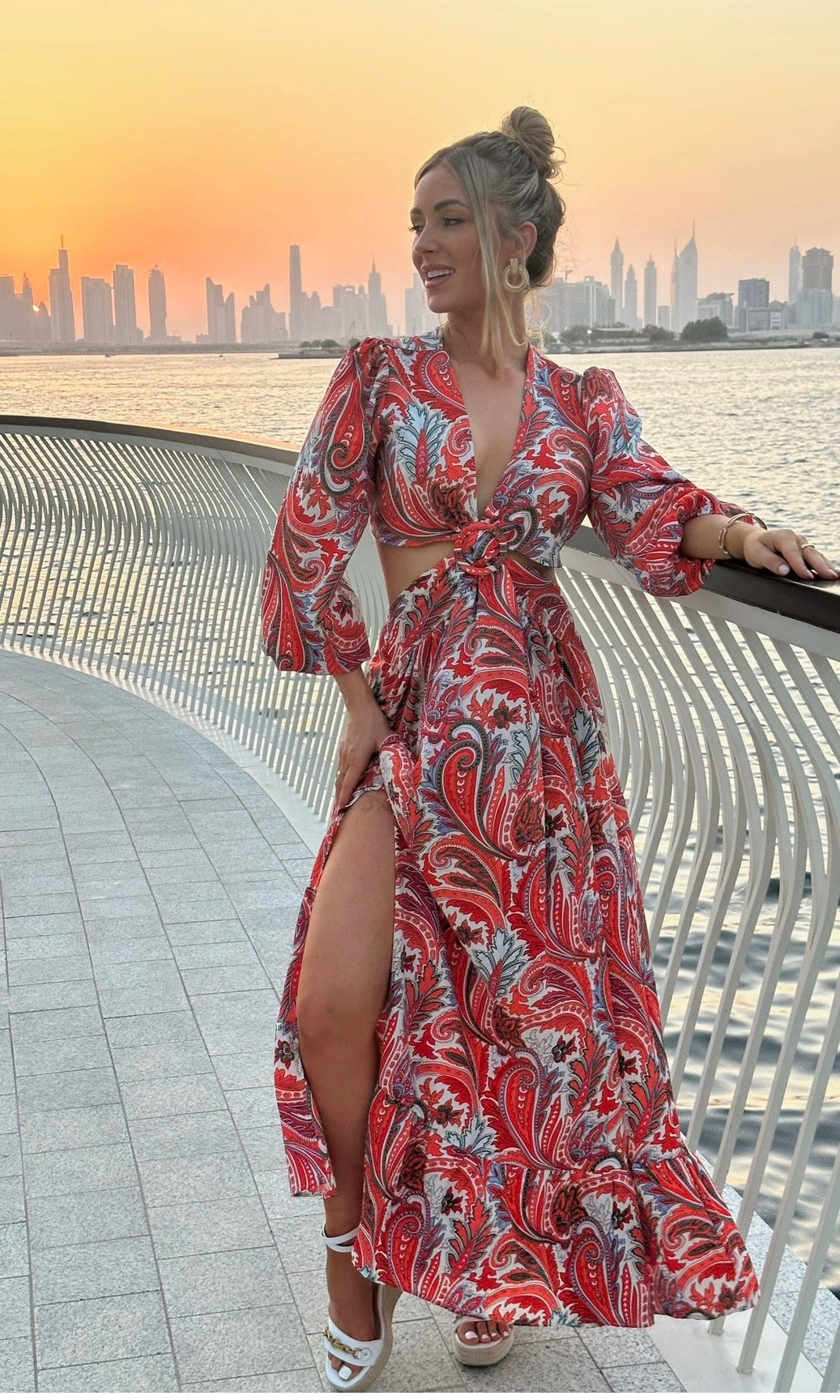 Marina Paisley Cut-Out Dress - Orange