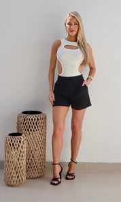 Female model wearing Chiara Keyhole Bodysuit Top - White- showcasing the latest ladies fashion with free delivery