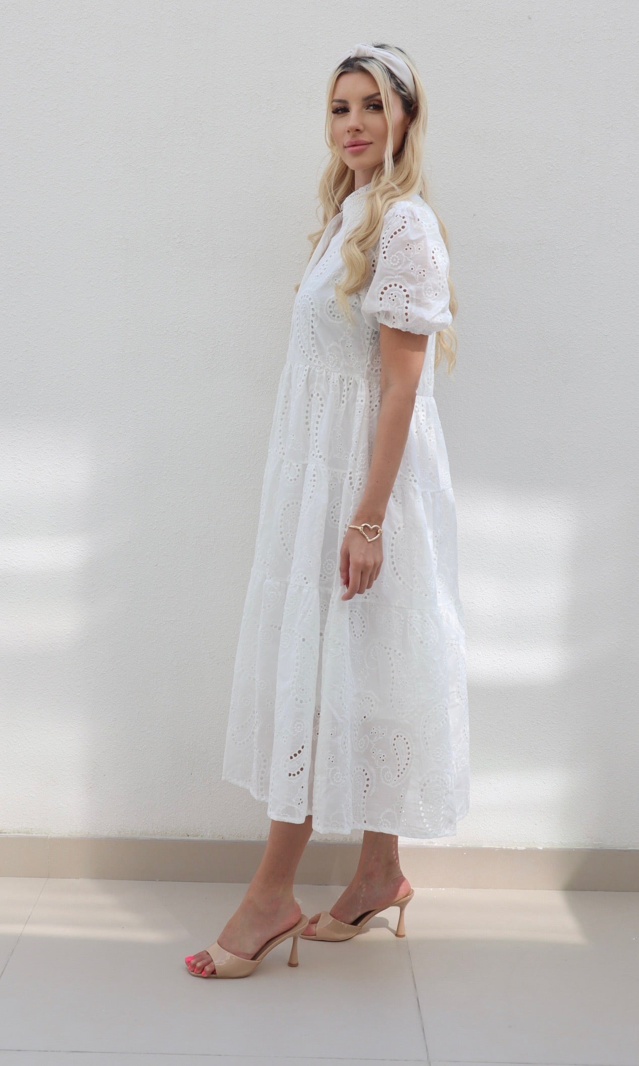Female model wearing Amarilla Embroidered Shirt Dress -White- showcasing the latest ladies fashion with free delivery