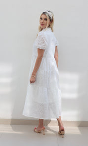 Female model wearing Amarilla Embroidered Shirt Dress -White- showcasing the latest ladies fashion with free delivery