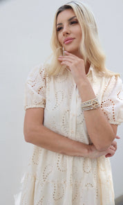 Female model wearing Amarilla Embroidered Shirt Dress - Cream- showcasing the latest ladies fashion with free delivery