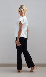 Female model wearing Angelica flower detail Jacket - White- showcasing the latest ladies fashion with free delivery