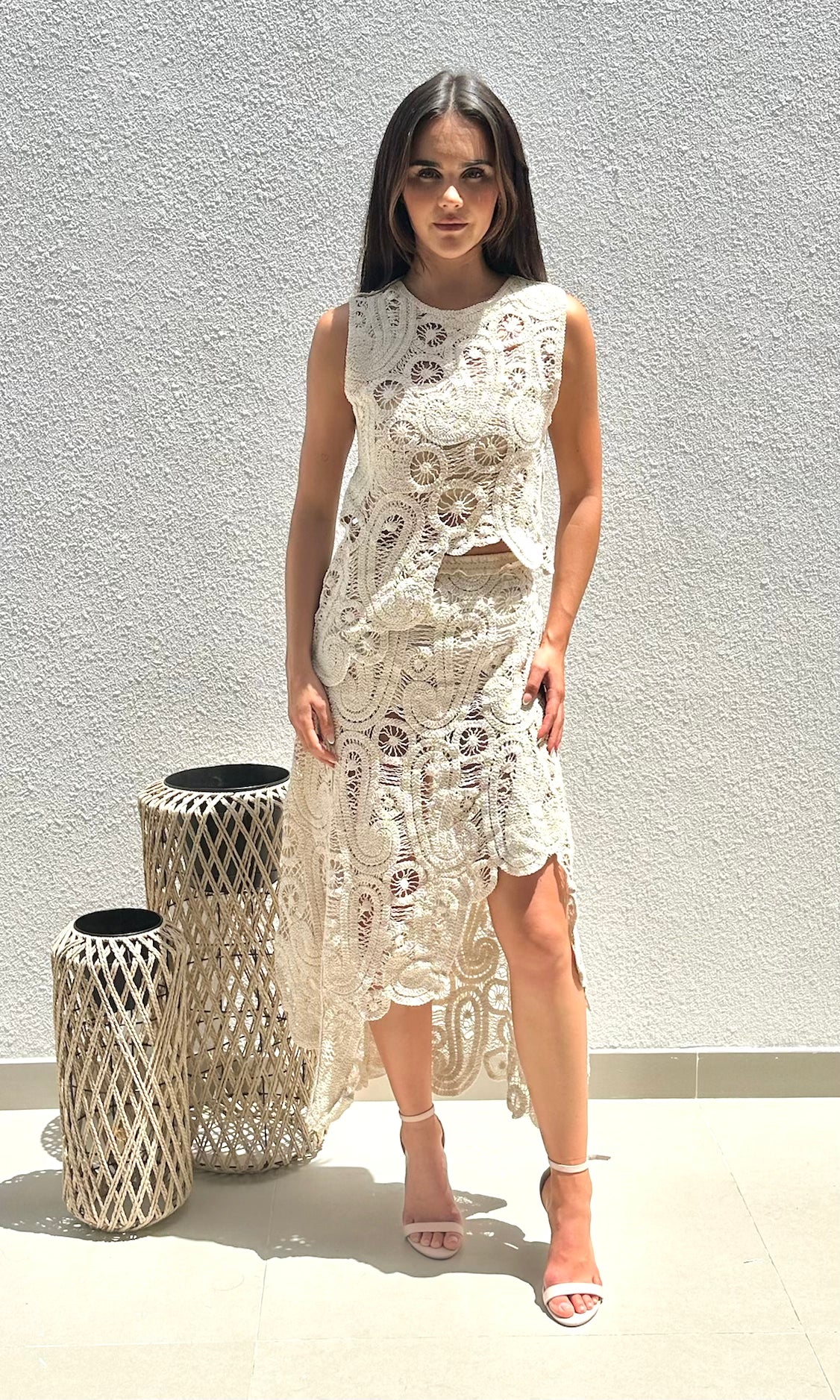 Female model wearing Tianna Crochet Top - Natural- showcasing the latest ladies fashion with free delivery