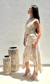 Female model wearing Tianna Crochet Top - Natural- showcasing the latest ladies fashion with free delivery