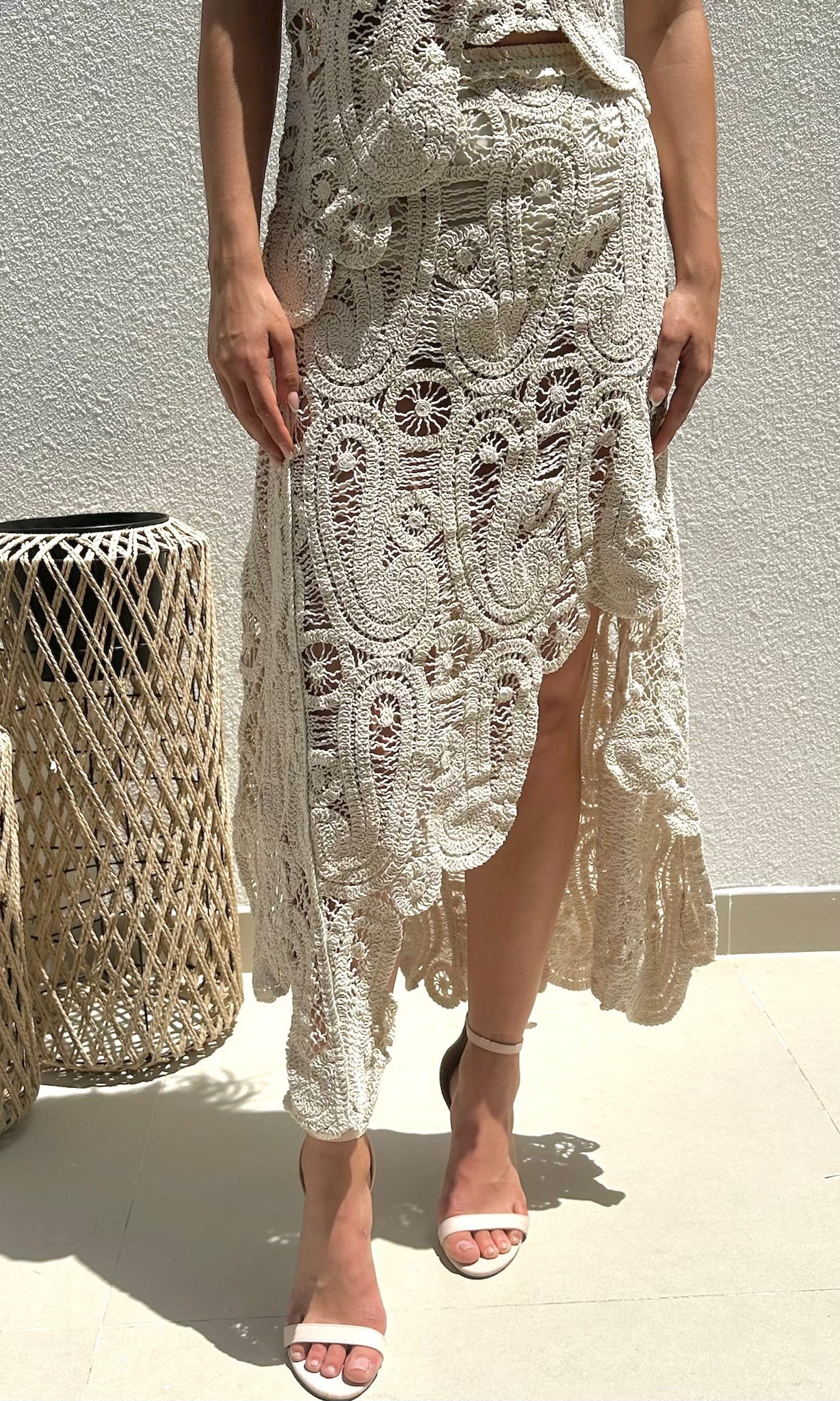 Female model wearing Tianna Crochet Top - Natural- showcasing the latest ladies fashion with free delivery