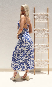 Female model wearing Lucia Open Tie Back Dress - Royal Blue- showcasing the latest ladies fashion with free delivery