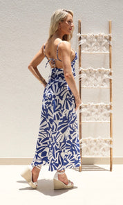 Female model wearing Lucia Open Tie Back Dress - Royal Blue- showcasing the latest ladies fashion with free delivery