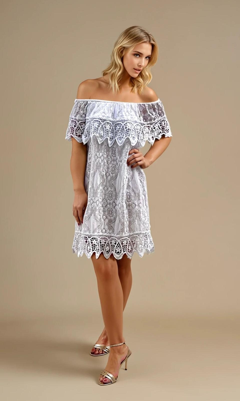 Saskia Lace Bardot Dress - White