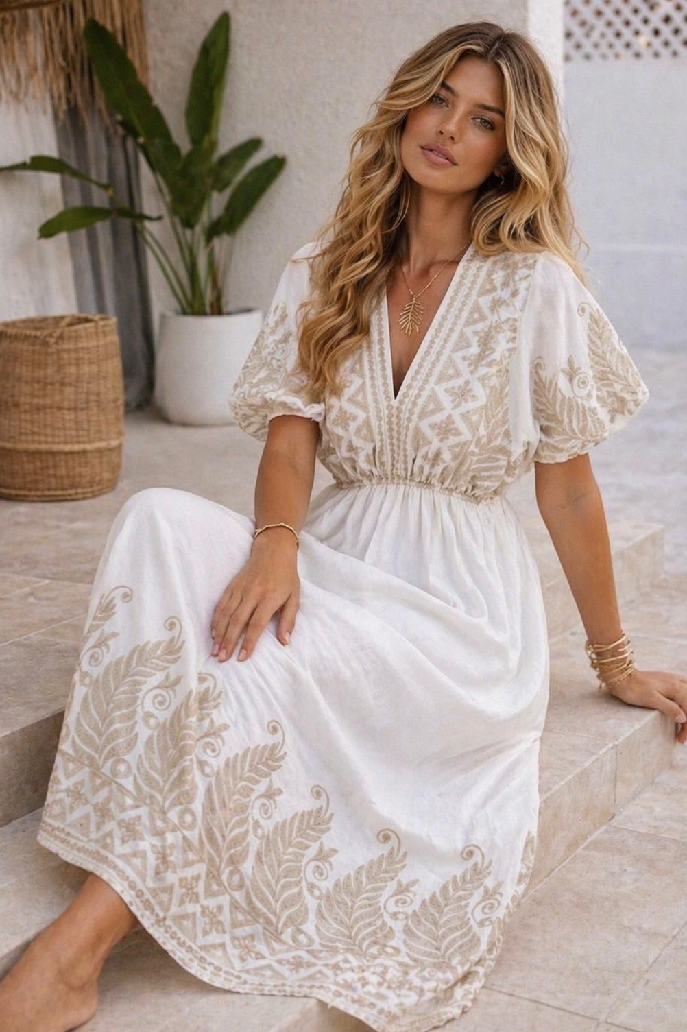 Zara Gold Embroidered Midi Dress