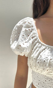 Female model wearing Claudia Co-ord - White- showcasing the latest ladies fashion with free delivery