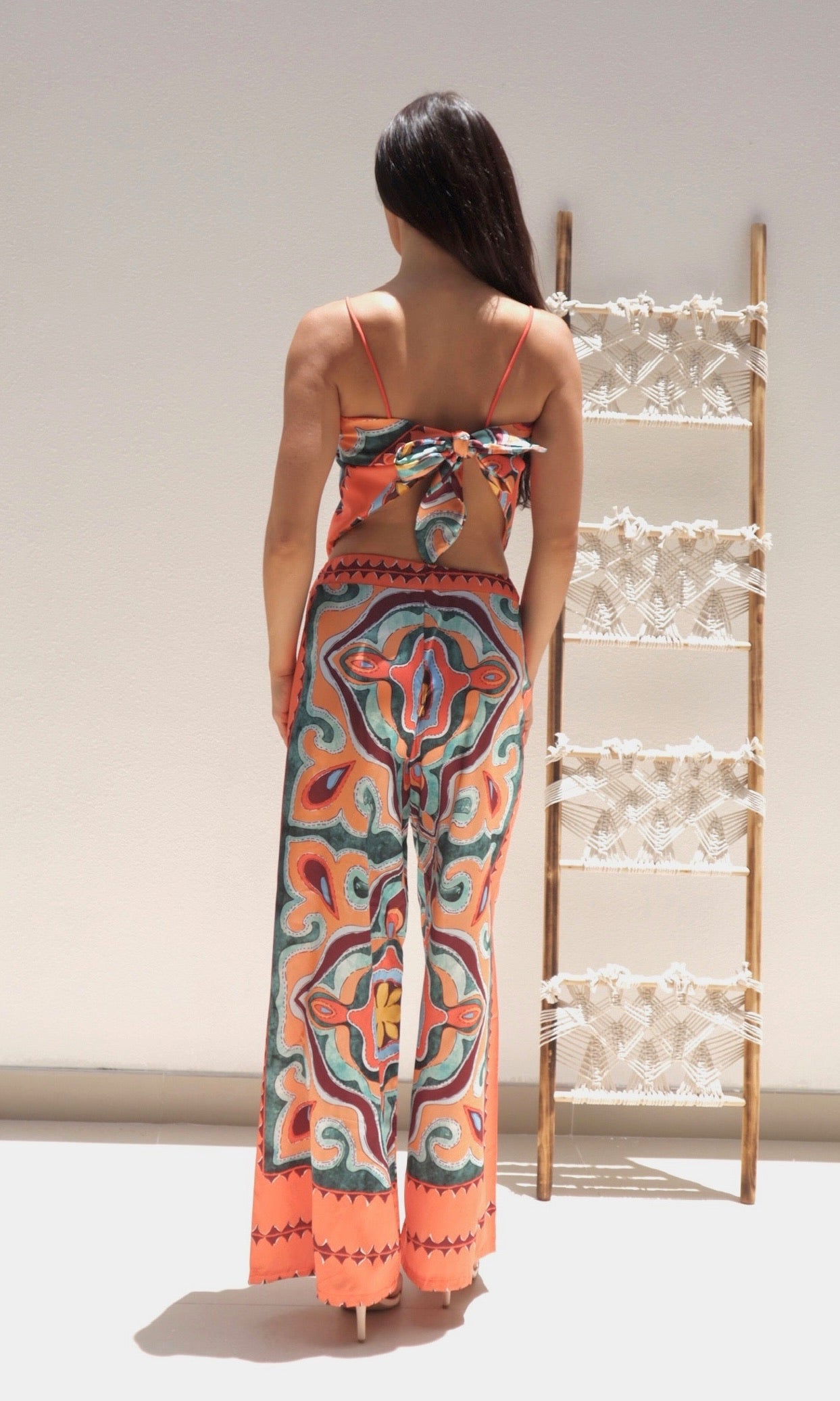 Female model wearing Kira Co-ord - Orange- showcasing the latest ladies fashion with free delivery 