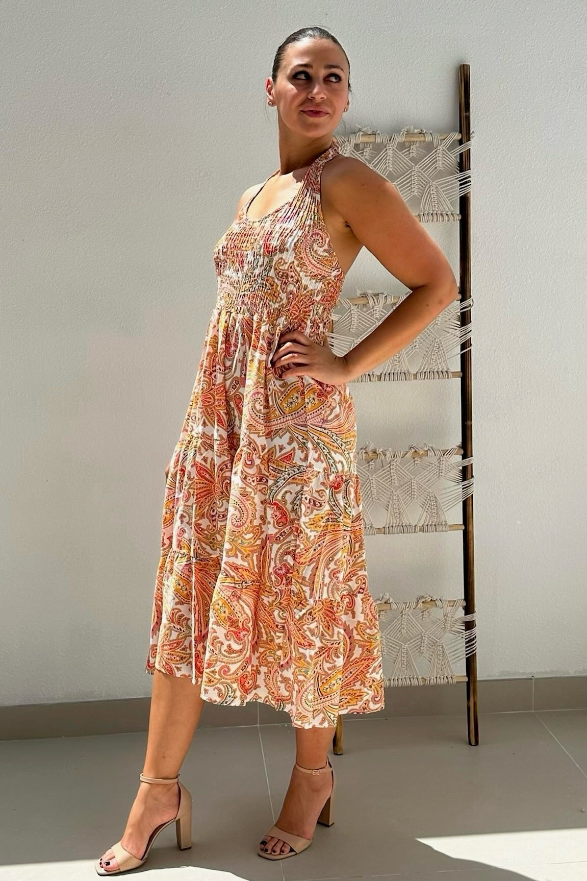Luna Elasticated Halter Dress - Orange at Alorabella-Dress Luna Elasticated Halter Dress - Orange at Alorabella-Dress