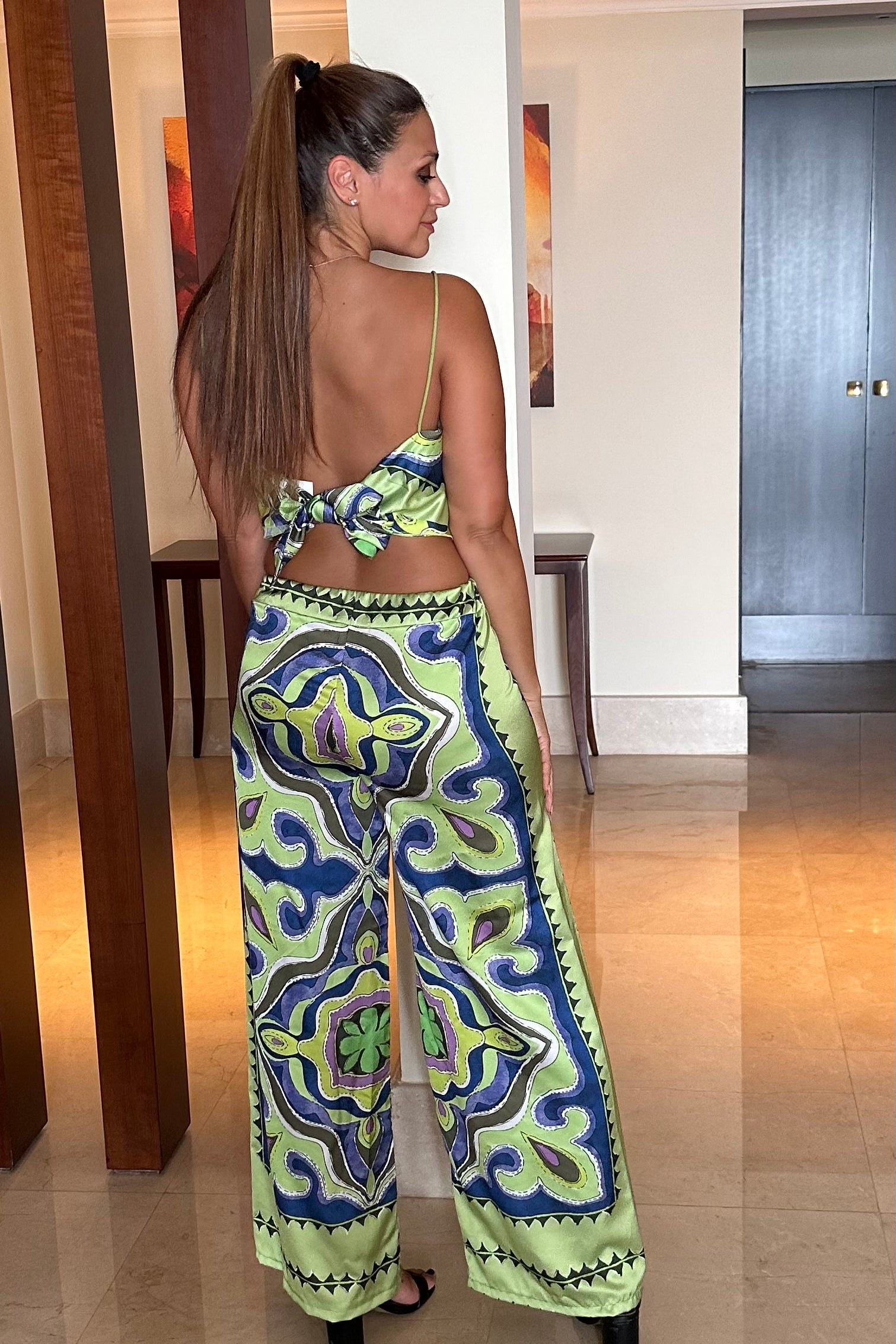 Female model wearing Kira Co-ord - Lime- showcasing the latest ladies fashion with free delivery 