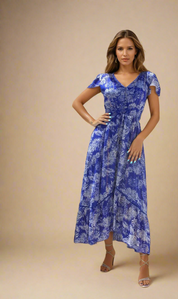Annabelle Bead Edge High Low Dress - Royal Blue