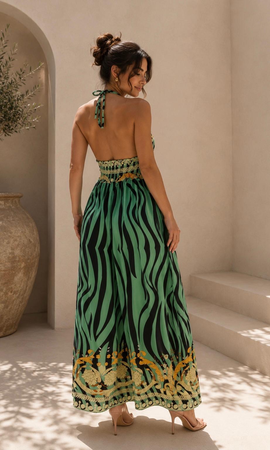 Saskia Halter Dress - Sage