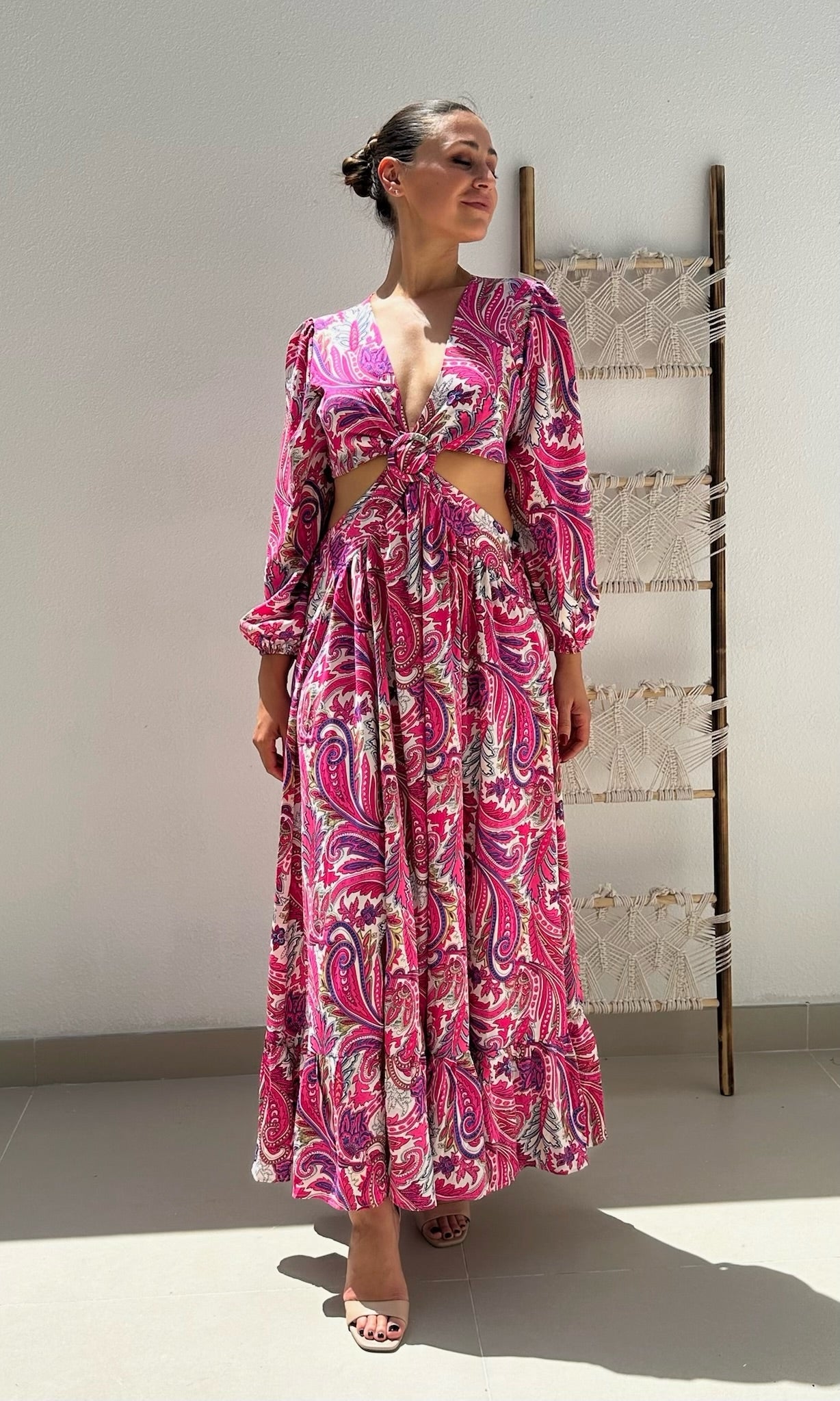 paisley cut out dress Paisley Print Cut Out Maxi Dress yellow XS