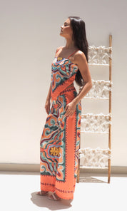 Female model wearing Kira Co-ord - Orange- showcasing the latest ladies fashion with free delivery 