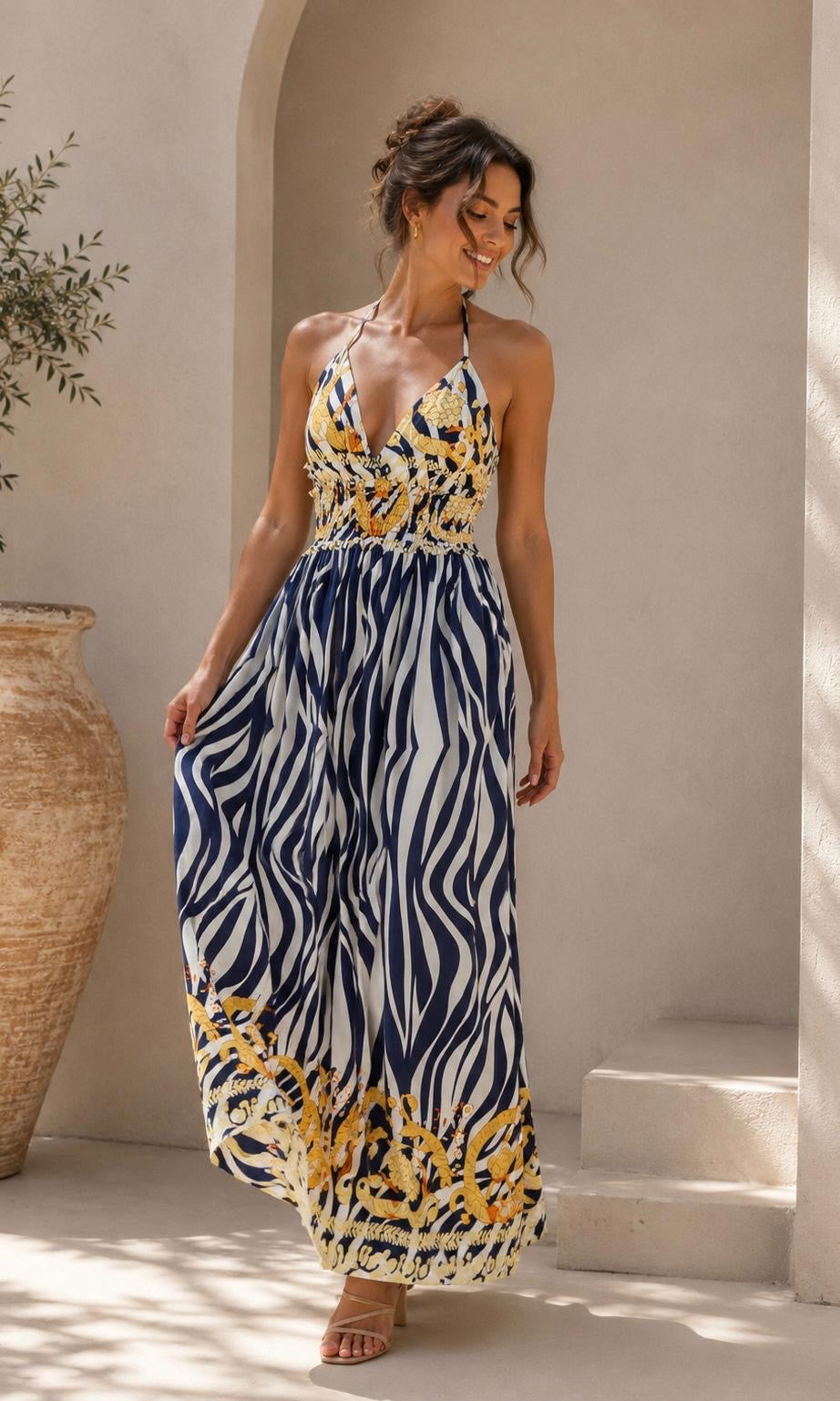 Saskia Halter Dress - Navy