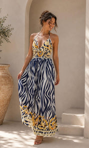 Saskia Halter Dress - Navy