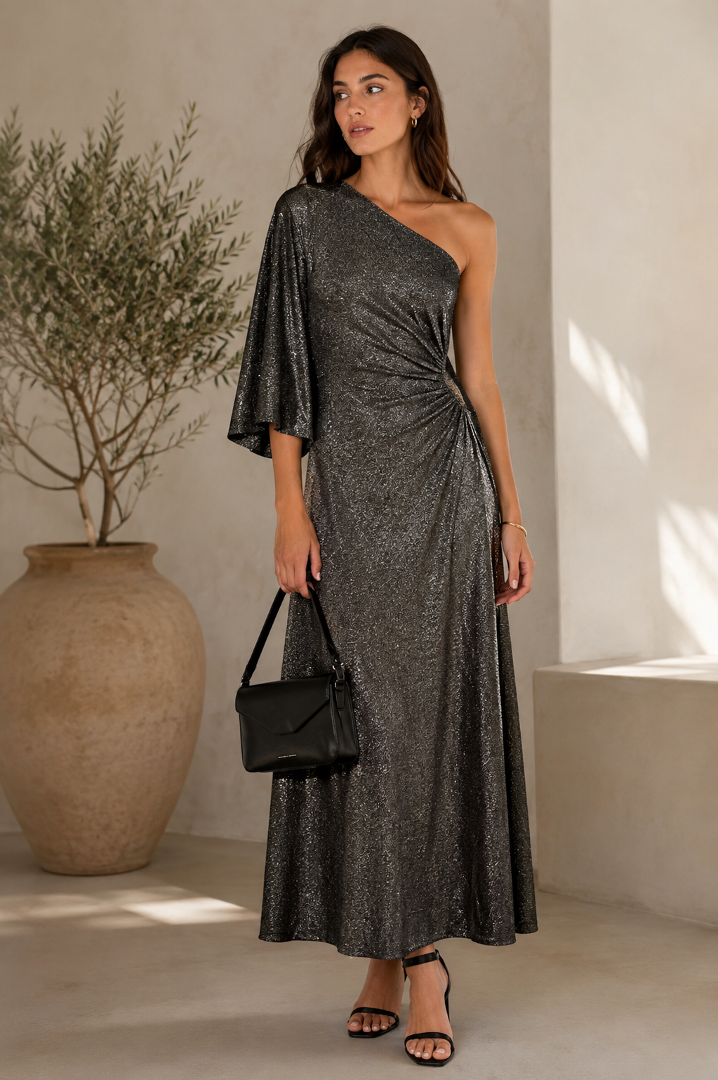 Arlia One Shouldered Dress - Silver