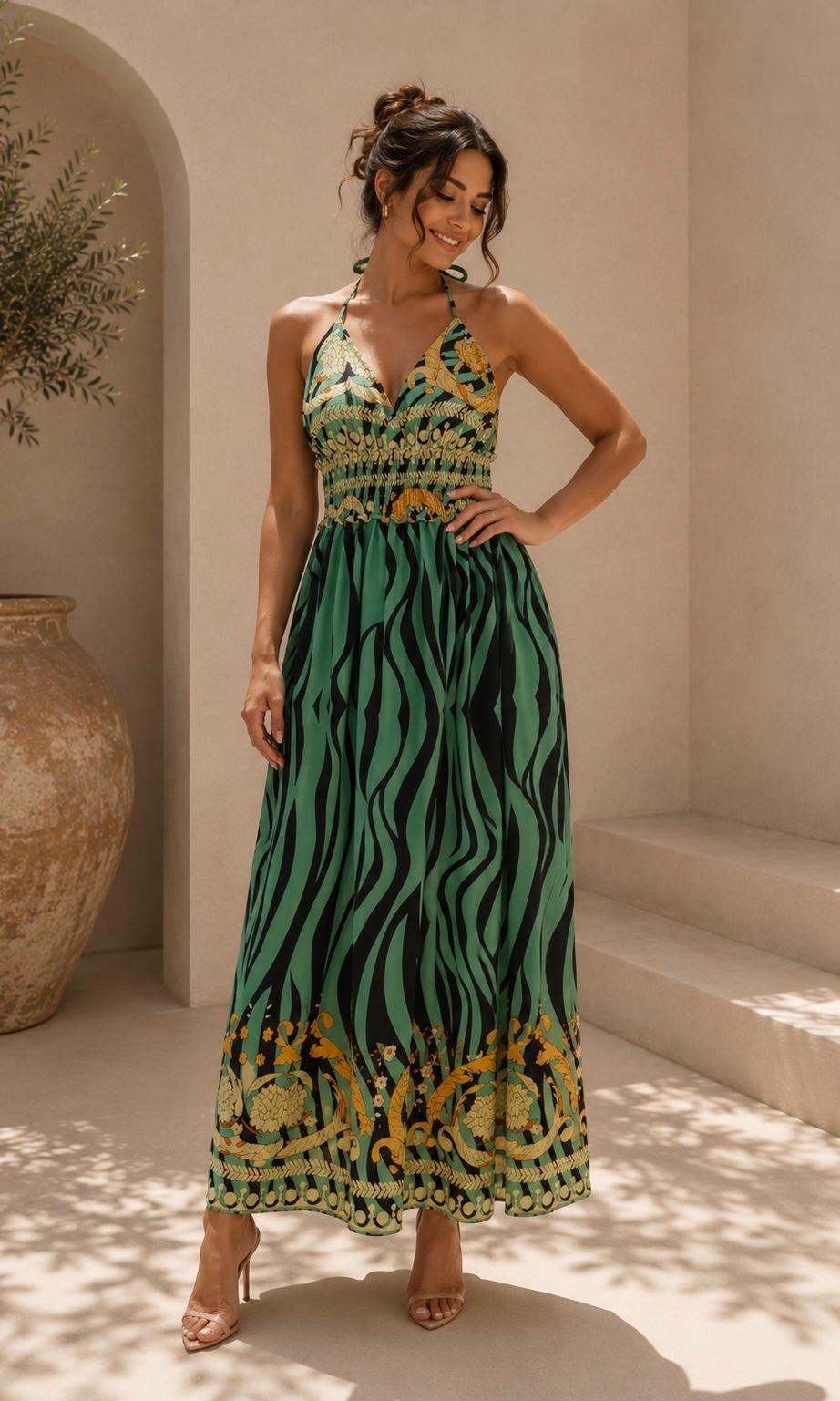 Saskia Halter Dress - Sage