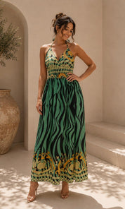 Saskia Halter Dress - Sage