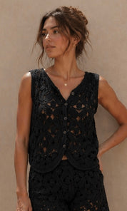 Hannah crochet top co-ord - Black