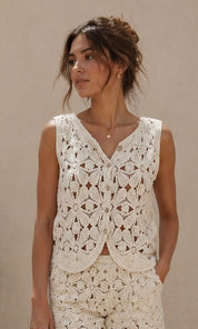 Hannah crochet top co-ord - Biege