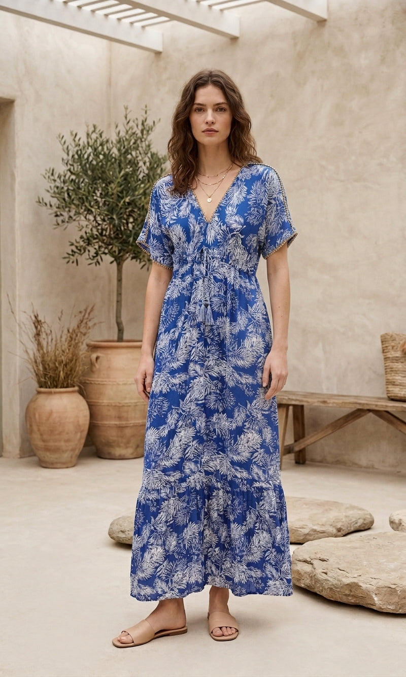 Thea Beaded V-Front & Back Dress - Royal Blue