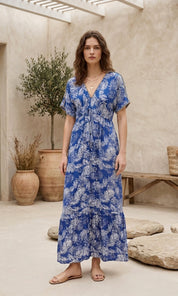 Thea Beaded V-Front & Back Dress - Royal Blue