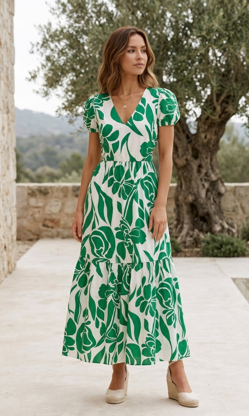 Savanna Open Back Dress - Green