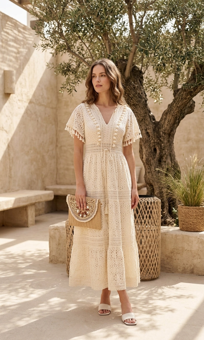 Eloisa Crochet Maxi Dress - Cream