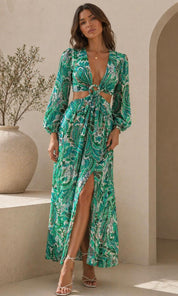 Marina Paisley Cut-Out Dress - Green