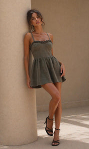 Dakota Leather Look Dress - Khaki
