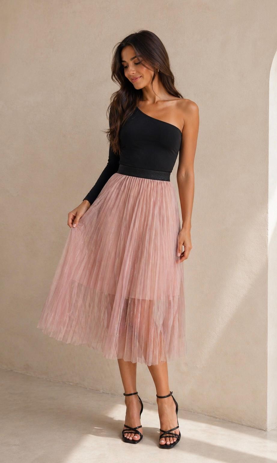 Sophie Pleat Shimmer Skirt - Pink