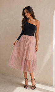 Sophie Pleat Shimmer Skirt - Pink