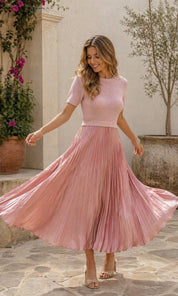 Nora Satin Pleat Dress - Pink