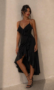 Valentina Strappy Frill Dress - Black