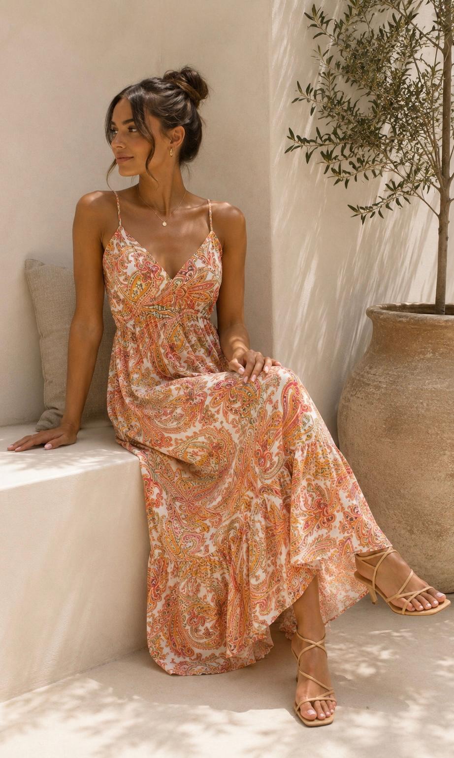 Scarlett Paisley Maxi - Orange