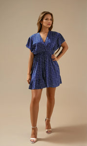 Willow Dalmatian X-Over Dress - Royal Blue
